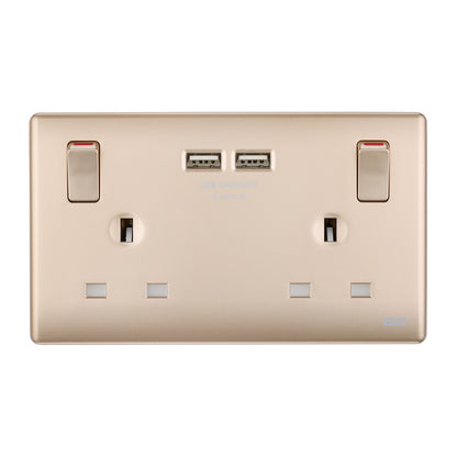 British General BG Neo Slimline Double Socket with USB Charger (PCCH22U3)