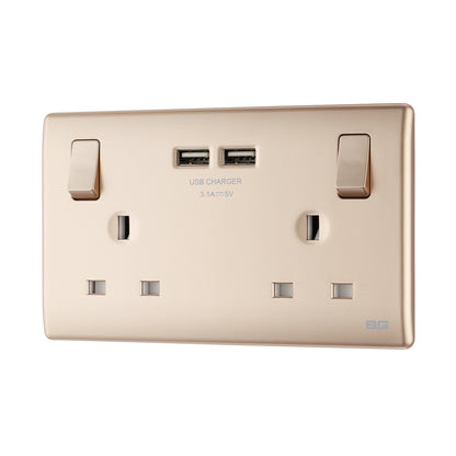British General BG Neo Slimline Double Socket with USB Charger (PCCH22U3)