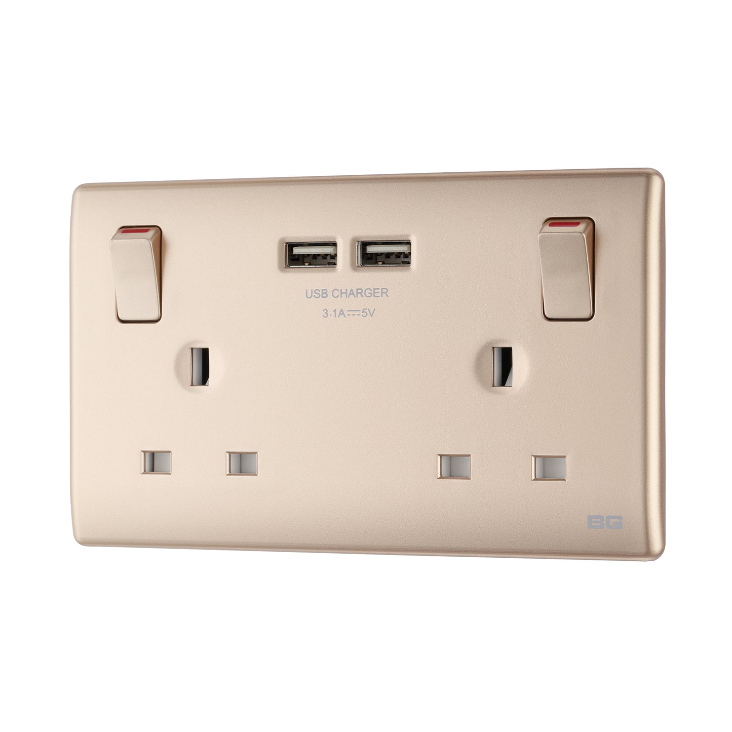 British General BG Neo Slimline Double Socket with USB Charger (PCCH22U3)