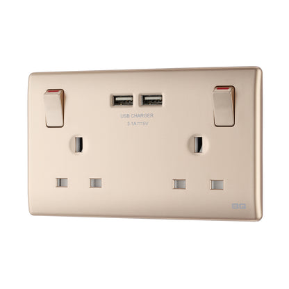 British General BG Neo Slimline Double Socket with USB Charger (PCCH22U3)