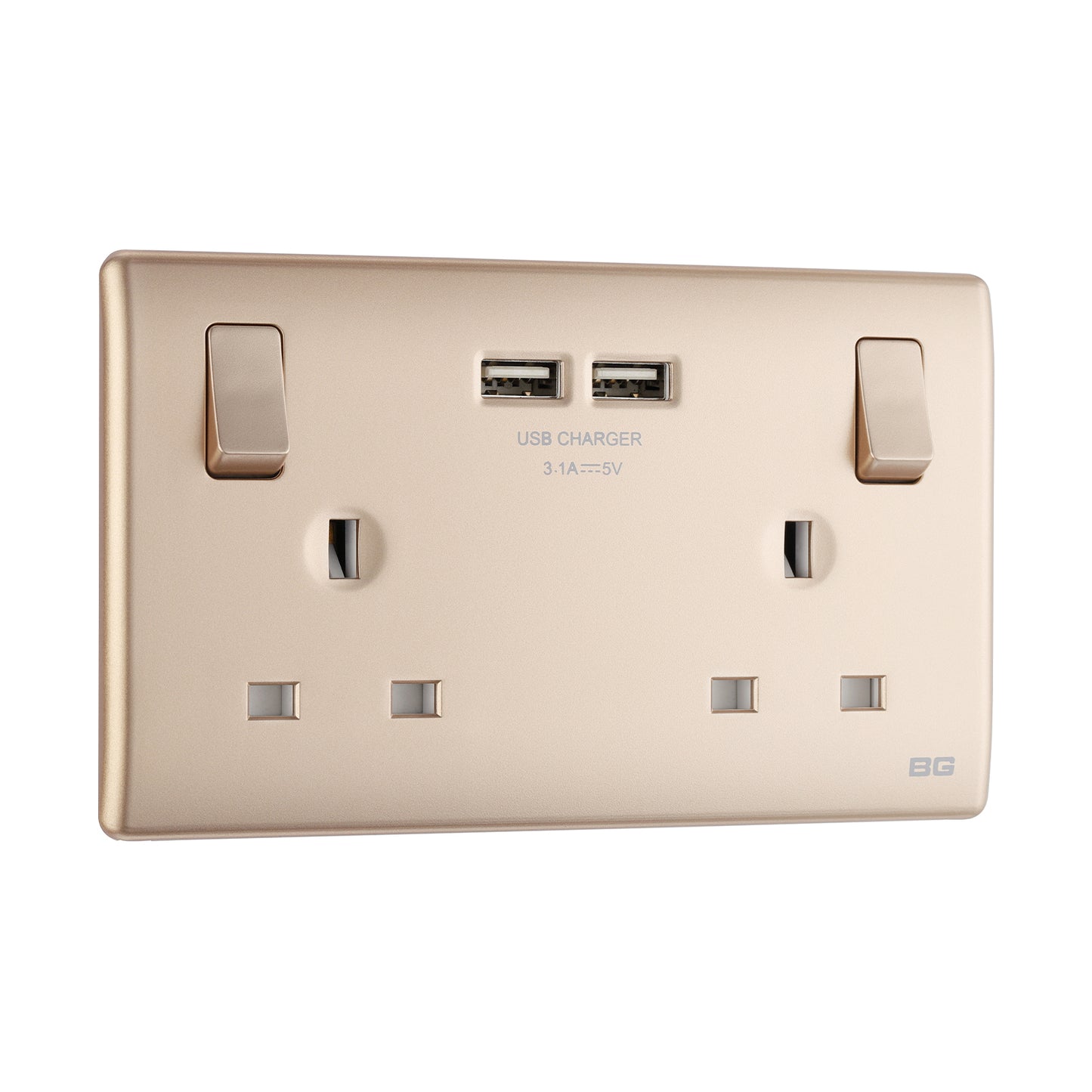 British General BG Neo Slimline Double Socket with USB Charger (PCCH22U3)