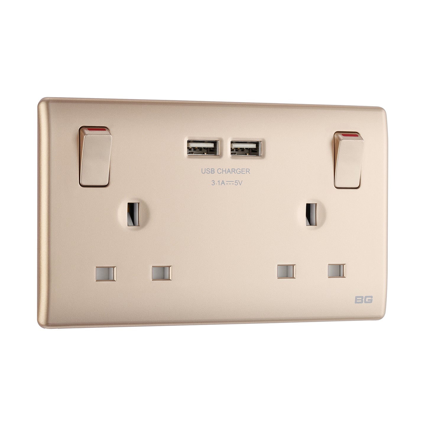 British General BG Neo Slimline Double Socket with USB Charger (PCCH22U3)