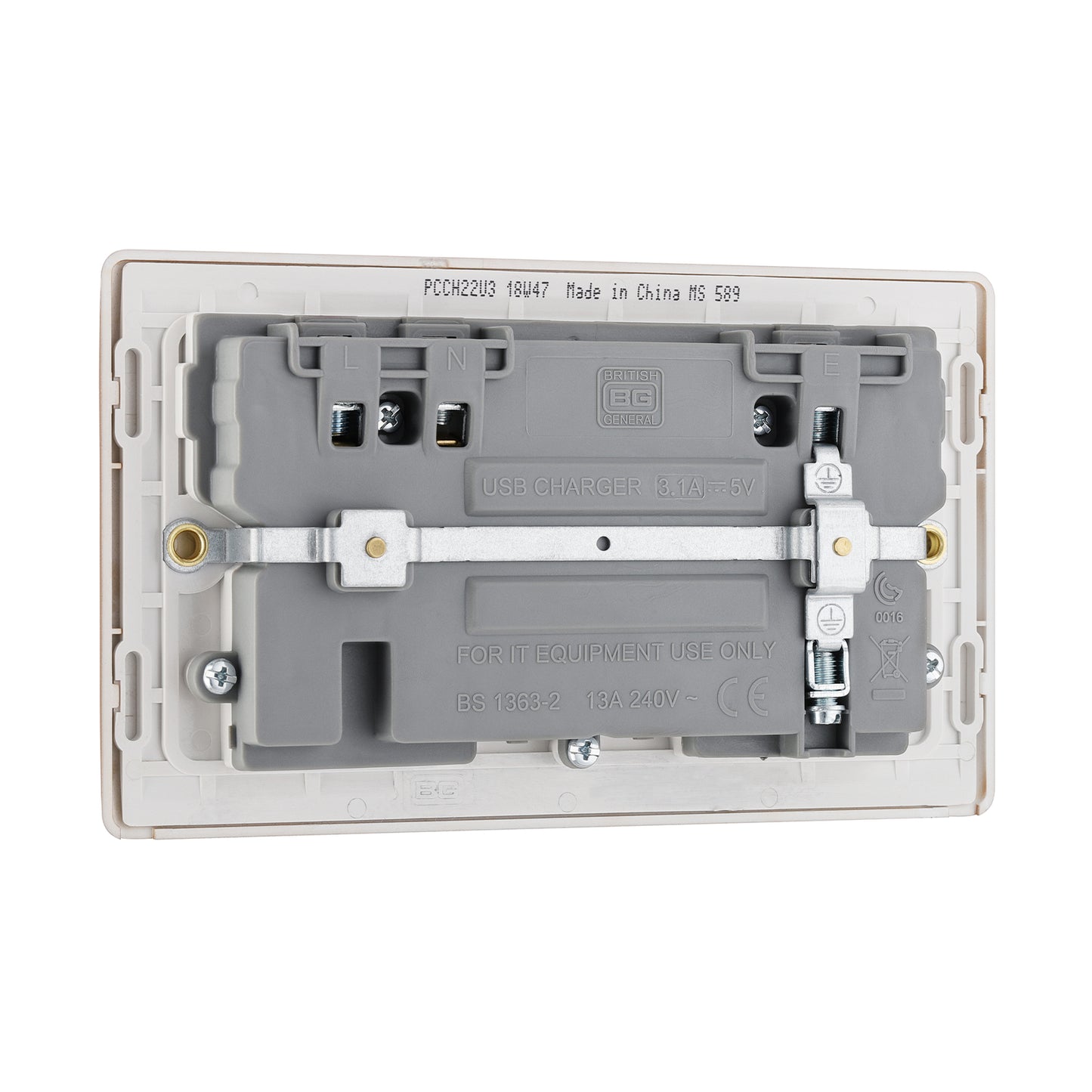 British General BG Neo Slimline Double Socket with USB Charger (PCCH22U3)