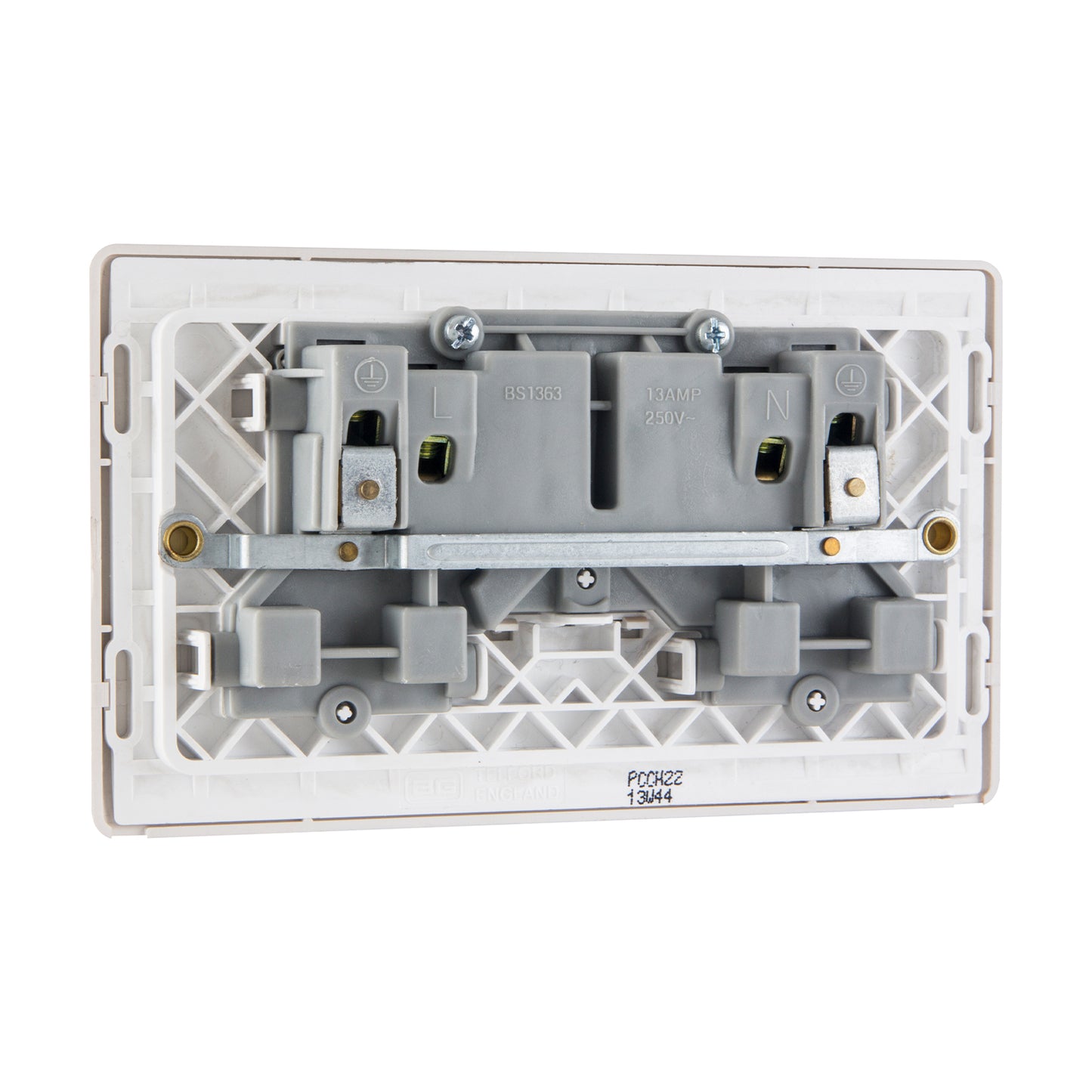 British General BG Neo Slimline Double Gang Switched Socket, Champagne (PCCH22)
