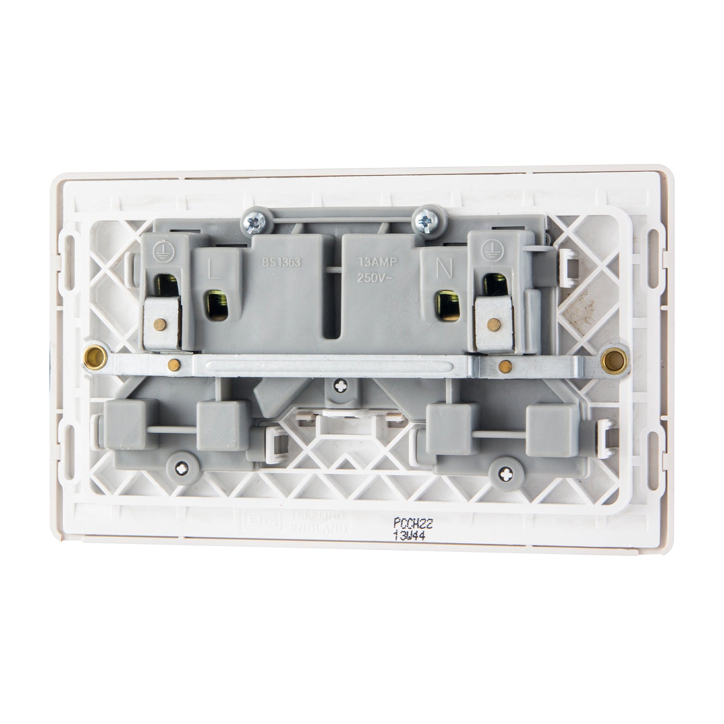 British General BG Neo Slimline Double Gang Switched Socket, Champagne (PCCH22)