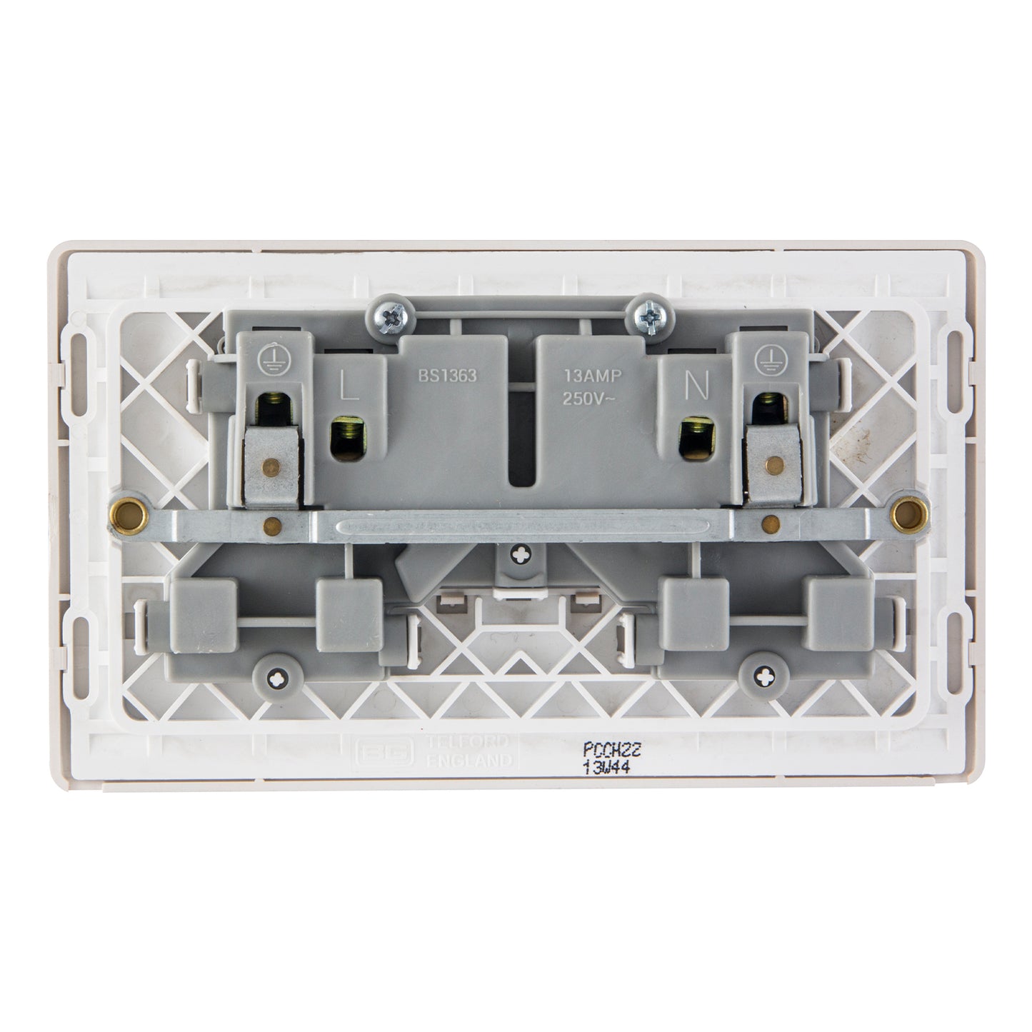 British General BG Neo Slimline Double Gang Switched Socket, Champagne (PCCH22)