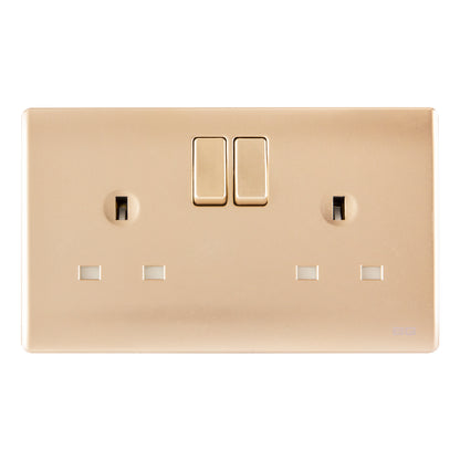 British General BG Neo Slimline Double Gang Switched Socket, Champagne (PCCH22)