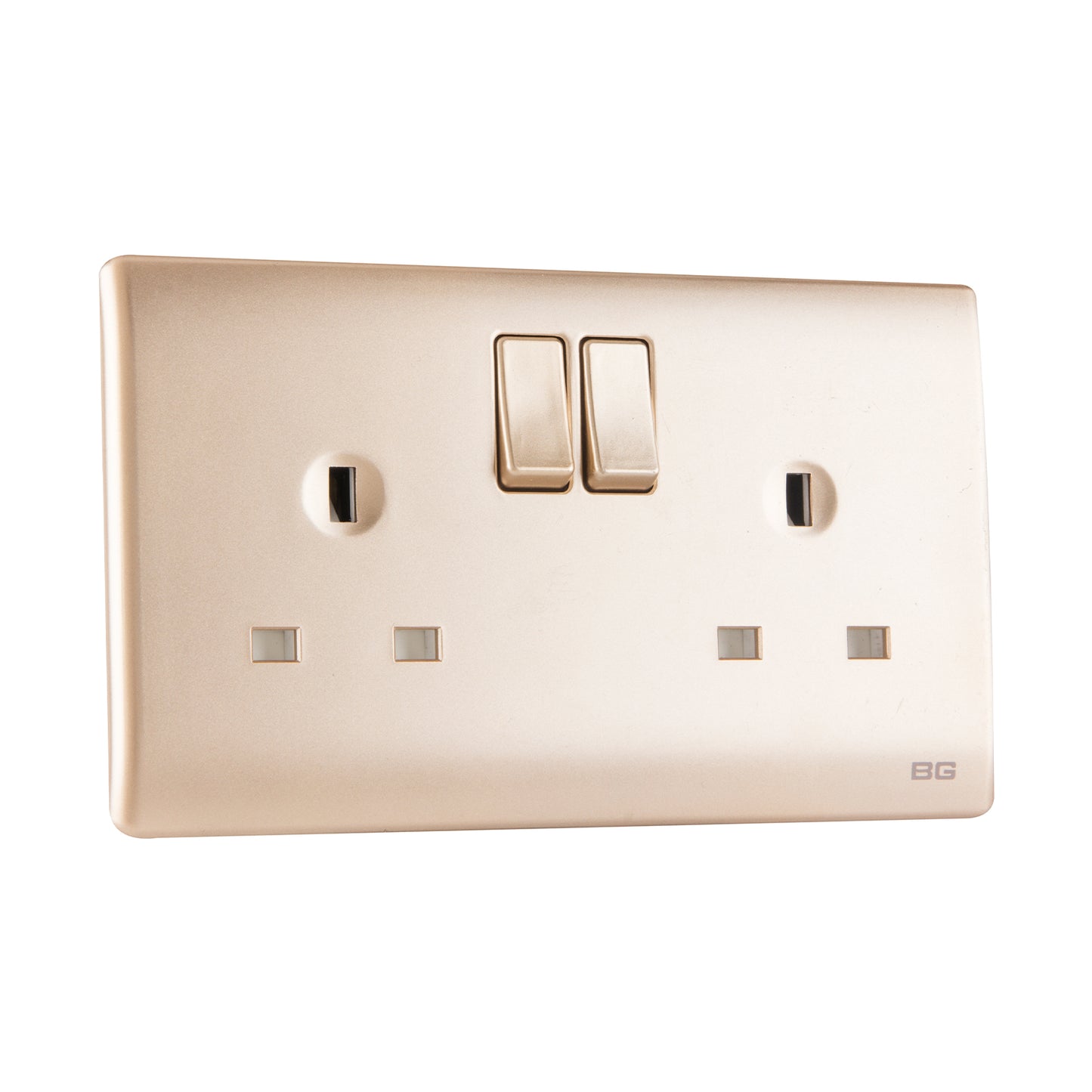 British General BG Neo Slimline Double Gang Switched Socket, Champagne (PCCH22)