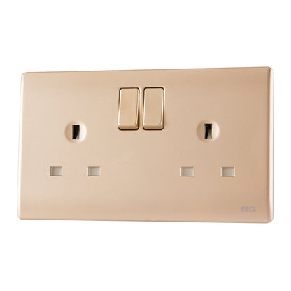 British General BG Neo Slimline Double Gang Switched Socket, Champagne (PCCH22)