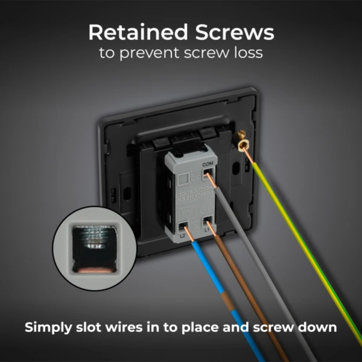 British General Evolve Matt Black Edge to Edge, 1 Gang, 2 Way Switch, 20 Amp (PCDMB12EB)