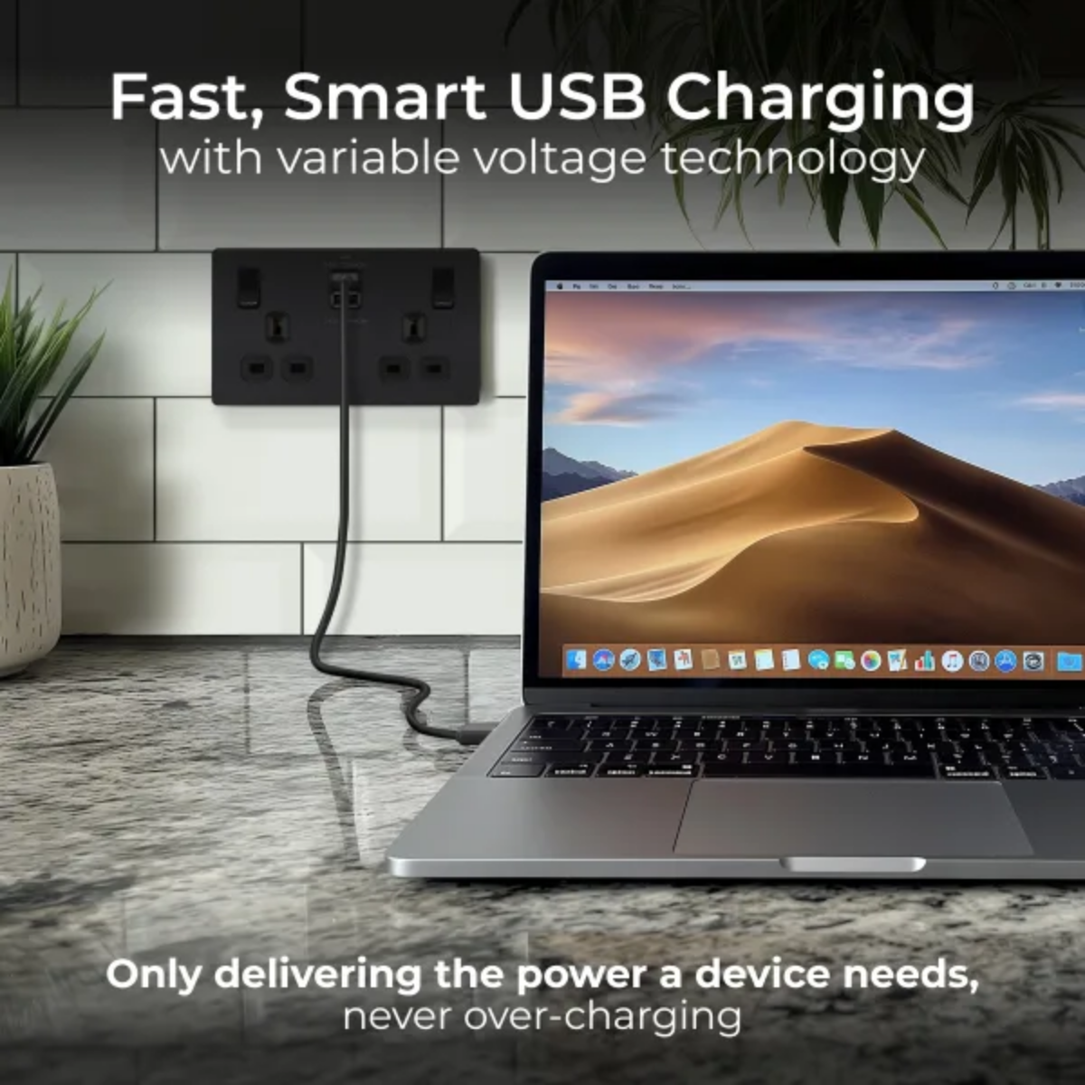 British General Evolve Mat Black Edge to Edge, Double Switched, Single Pole, USB A+C, 45W (PCDMB22UAC45B)