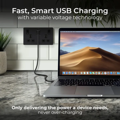 British General Evolve Mat Black Edge to Edge, Double Switched, Single Pole, USB A+C, 45W (PCDMB22UAC45B)