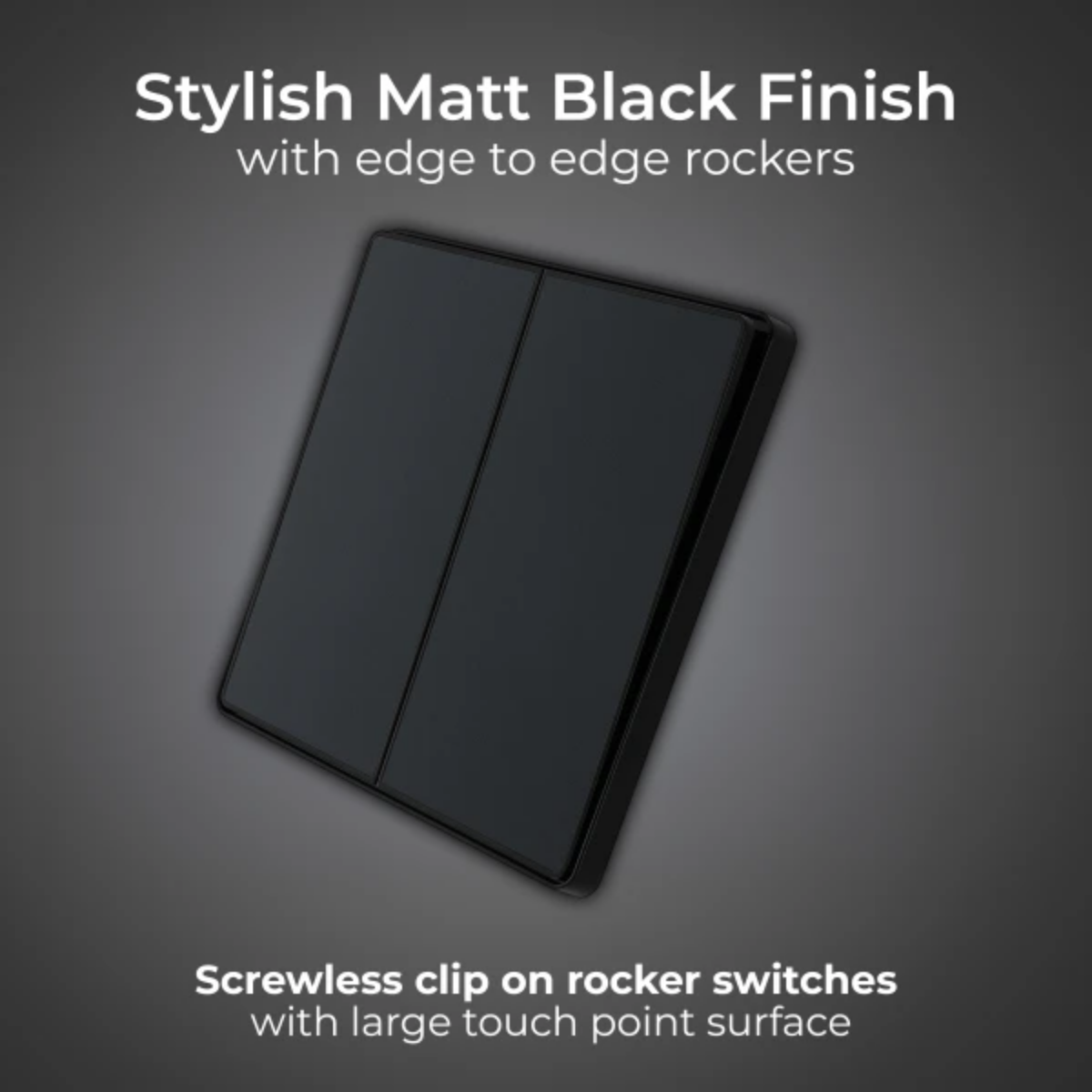 British General Evolve Matt Black Edge to Edge, 2 Gang, 2 Way Switch, 20 Amp (PCDMB42EB)