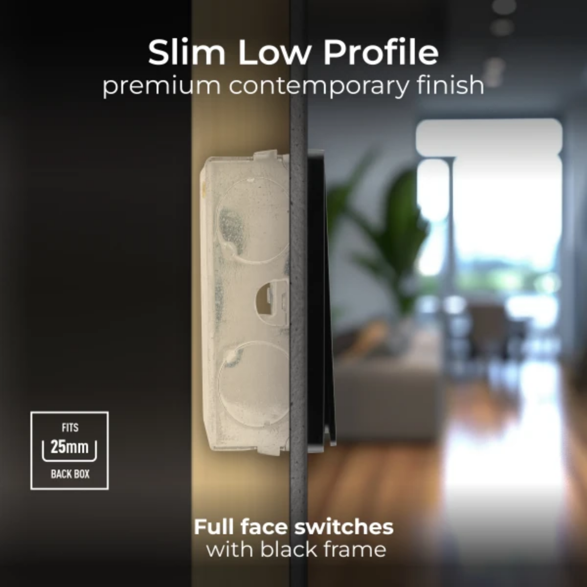 British General Evolve Matt Black Edge to Edge, 2 Gang, 2 Way Switch, 20 Amp (PCDMB42EB)