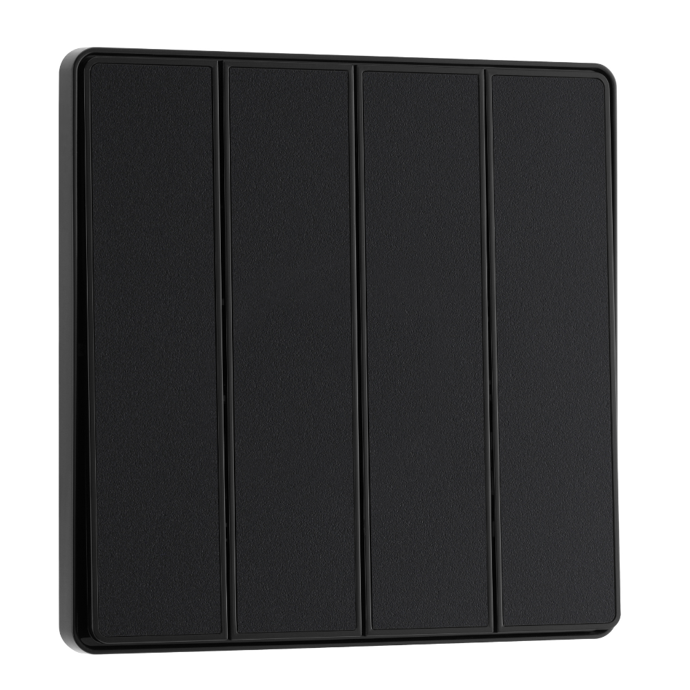 British General Evolve Matt Black Edge to Edge, 4 Gang, 2 Way Switch, 20 Amp (PCDMB44EB)