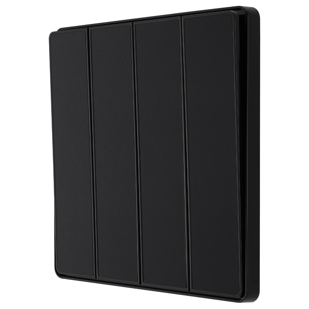 British General Evolve Matt Black Edge to Edge, 4 Gang, 2 Way Switch, 20 Amp (PCDMB44EB)