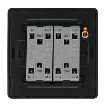 British General Evolve Matt Black Edge to Edge, 4 Gang, 2 Way Switch, 20 Amp (PCDMB44EB)