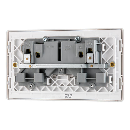 British General BG Neo Slimline Double Gang Switched Socket, Silver (PCSL22)