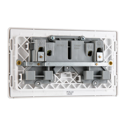 British General BG Neo Slimline Double Gang Switched Socket, Silver (PCSL22)