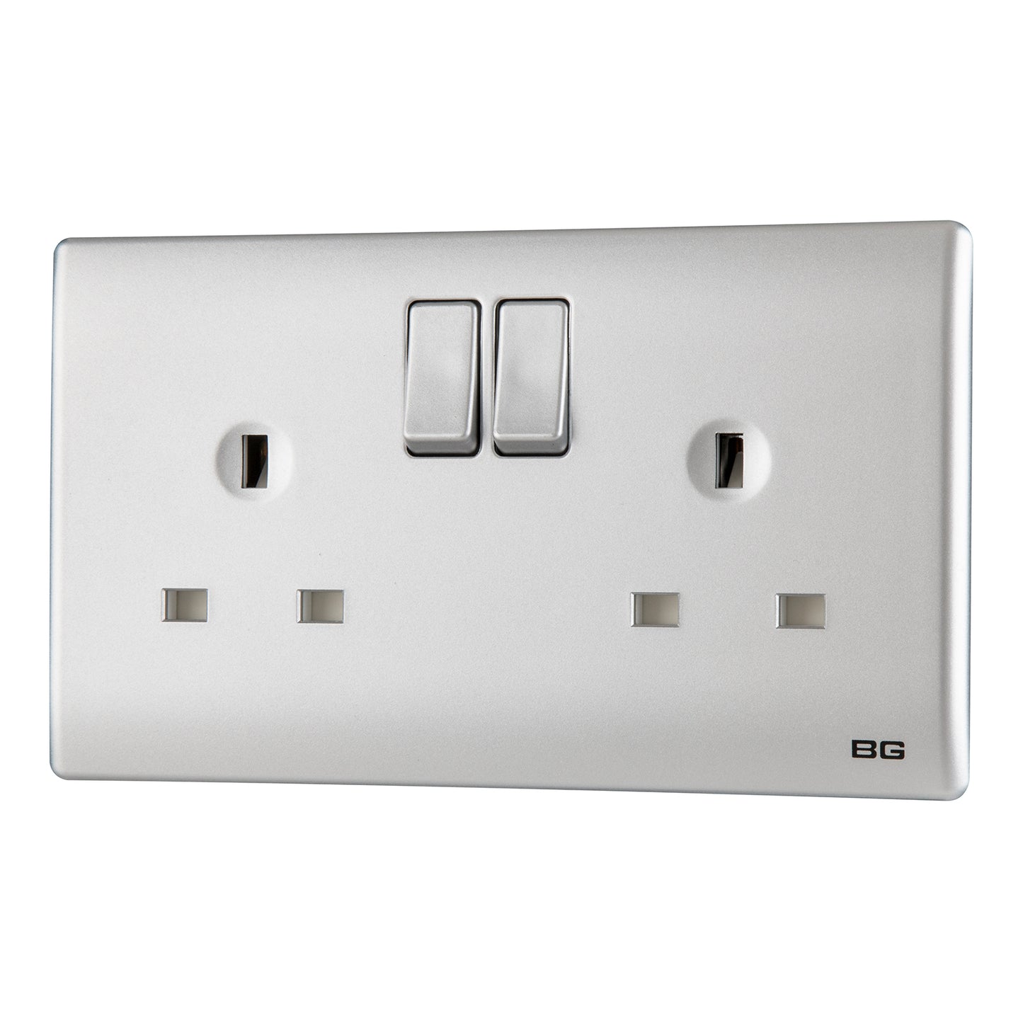 British General BG Neo Slimline Double Gang Switched Socket, Silver (PCSL22)