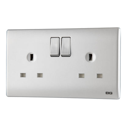 British General BG Neo Slimline Double Gang Switched Socket, Silver (PCSL22)