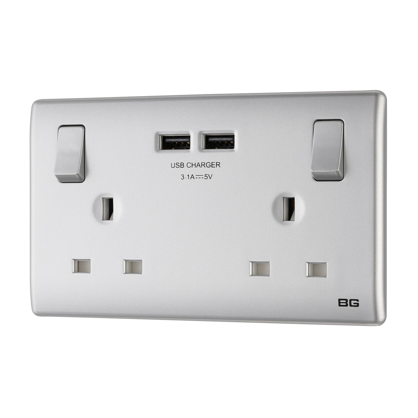 British General BG Neo Slimline Double Socket with USB Charger (PCSL22U3)