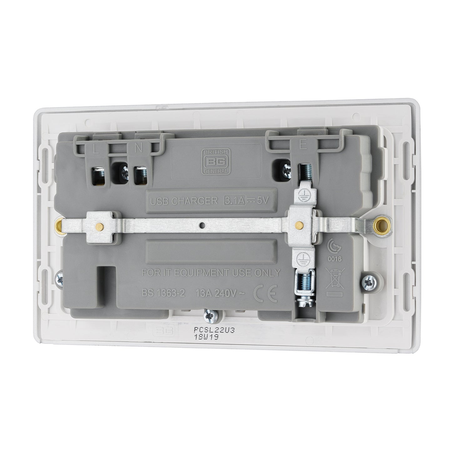 British General BG Neo Slimline Double Socket with USB Charger (PCSL22U3)