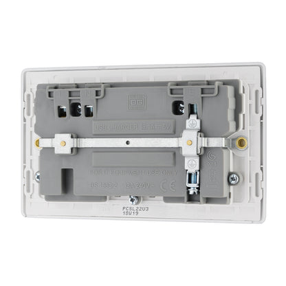 British General BG Neo Slimline Double Socket with USB Charger (PCSL22U3)