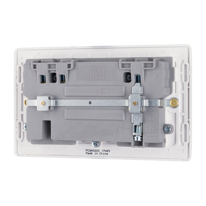 British General BG Neo Slimline Double Socket with USB-A Charger, White (PCWH22U3)