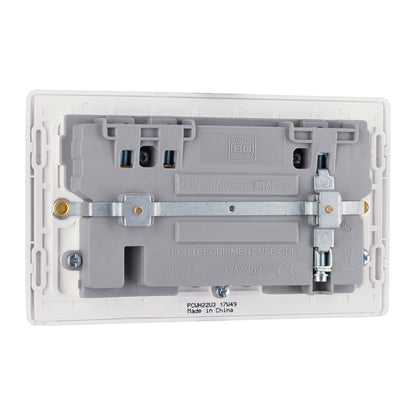 British General BG Neo Slimline Double Socket with USB-A Charger, White (PCWH22U3)