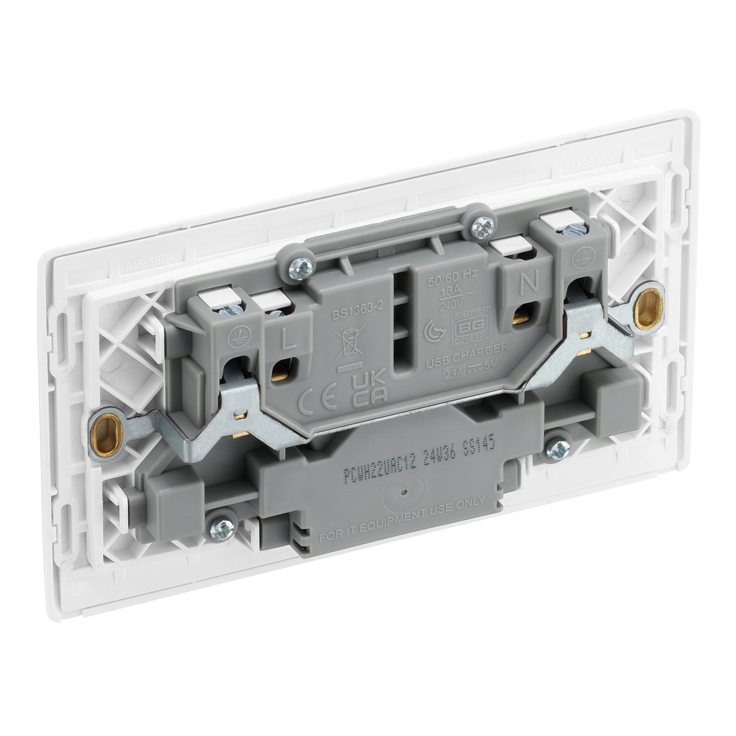 British General BG Neo Slimline, 2 Gang Switched Socket with 12W USB-A+USB-C (PCWH22UAC12)