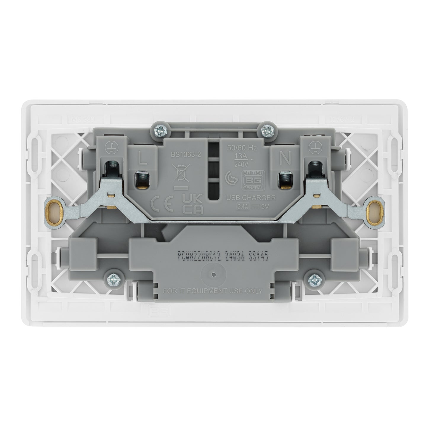 British General BG Neo Slimline, 2 Gang Switched Socket with 12W USB-A+USB-C (PCWH22UAC12)