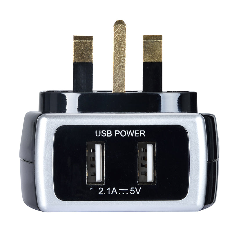Masterplug High Gloss USB Adaptor with 2xUSB Black (SRGAUSBPB2)