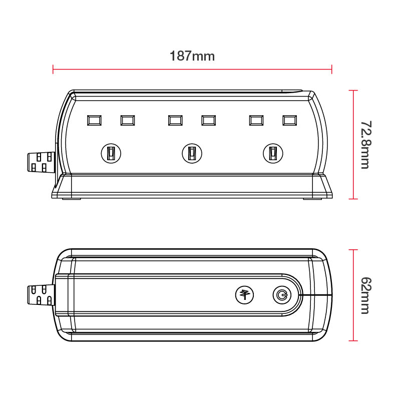 Masterplug Surge Compact Back-to-Back 6 Sockets Extension Lead 2 meter Black/ White (SRGD62MW)