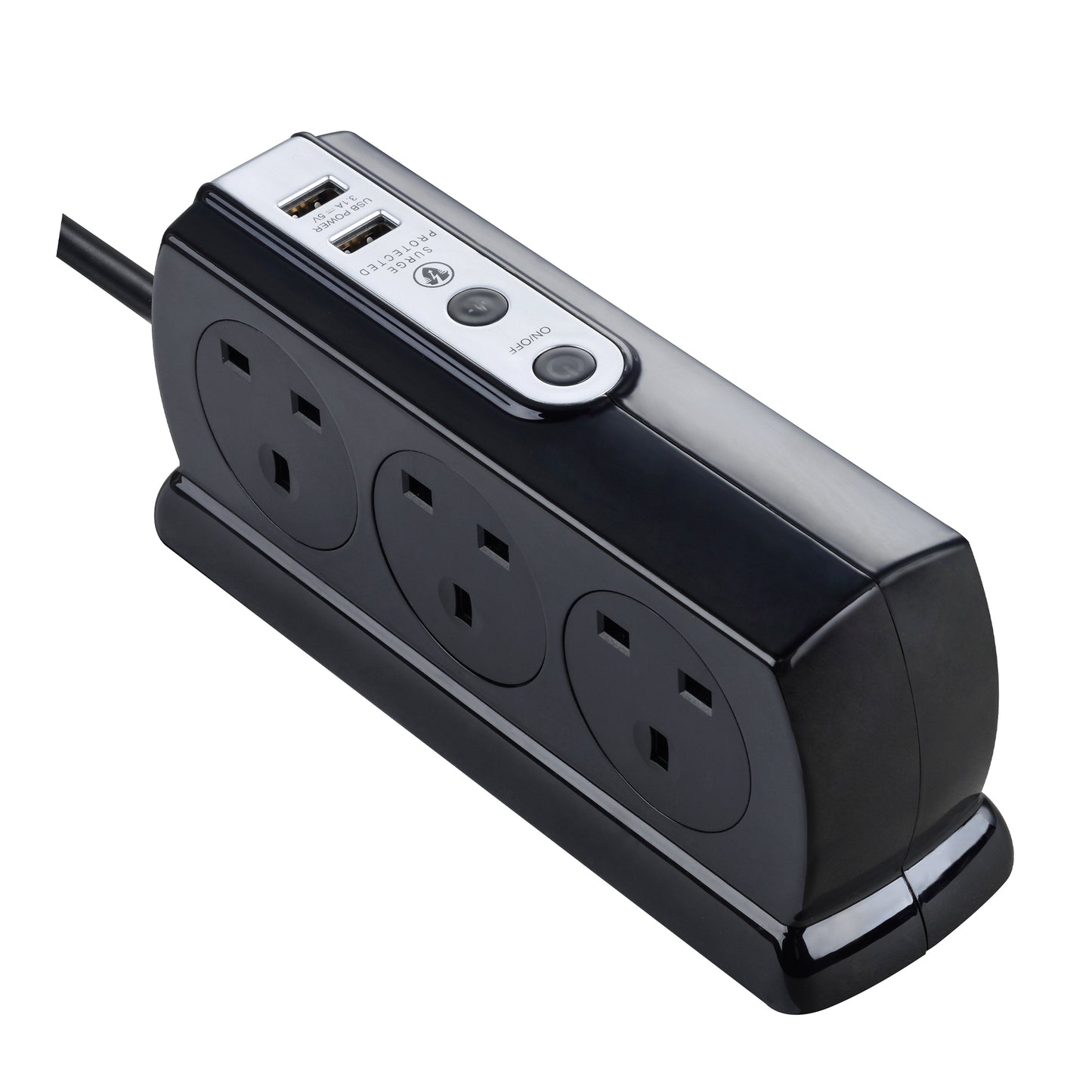 Masterplug Surge Compact Back-to-Back 6 Sockets USB Extension Lead 3 meter Black/ White (SRGDSU63PB)
