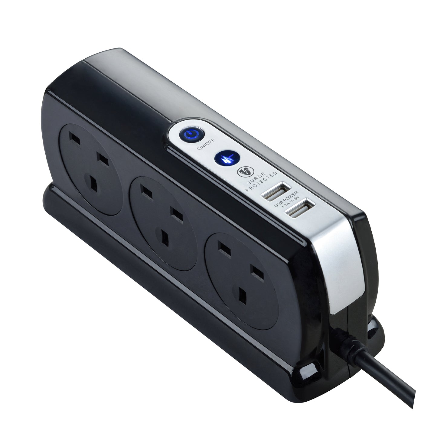 Masterplug Surge Compact Back-to-Back 6 Sockets USB Extension Lead 3 meter Black/ White (SRGDSU63PB)