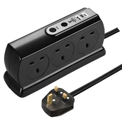 Masterplug Back-To-Back 6 Socket 2M Surge+Switched Extension Lead with USB A+C (SRGDSUAC2062PB)
