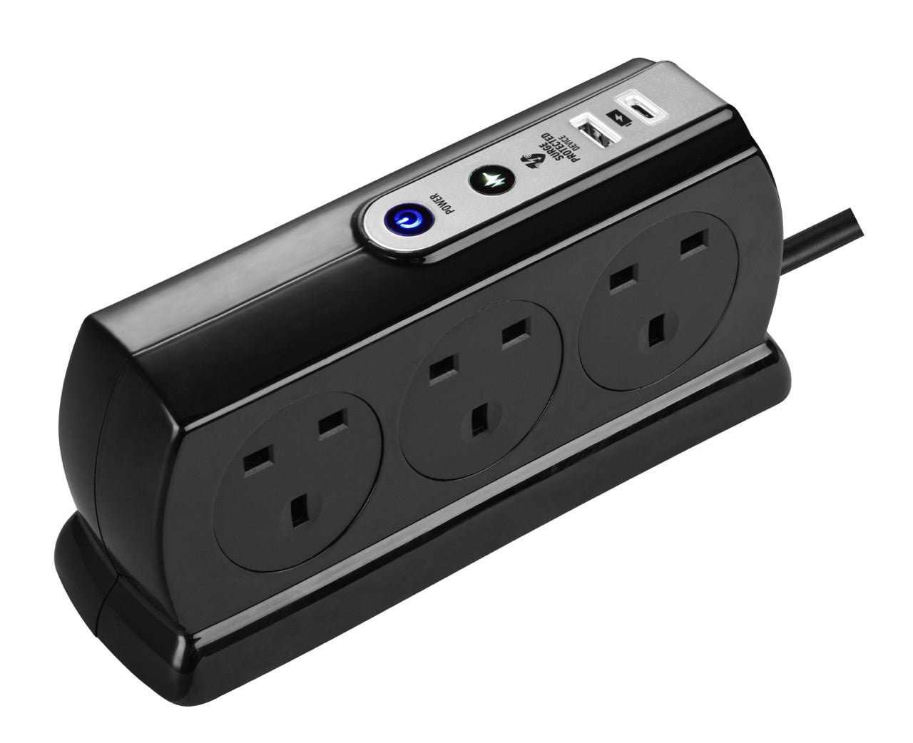 Masterplug Back-To-Back 6 Socket 2M Surge+Switched Extension Lead with USB A+C (SRGDSUAC2062PB)