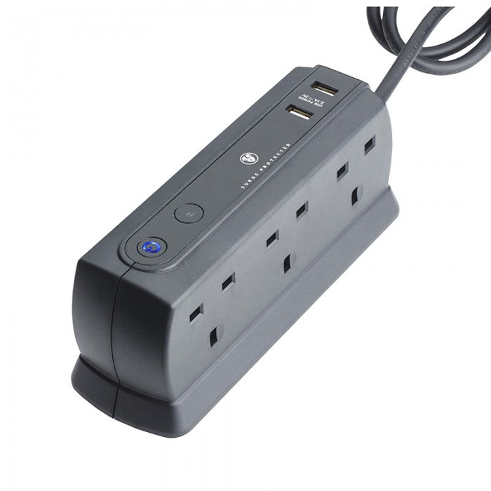 Masterplug Surge USB 6 Sockets Compact Extension Leads 2 meter (SRGDU62MB2)