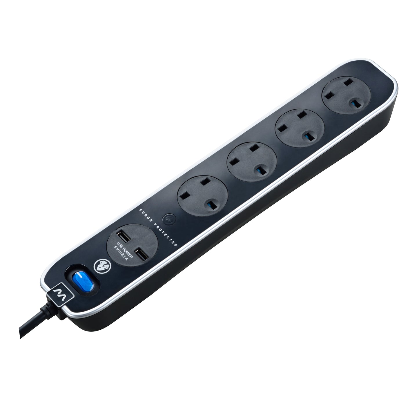 Masterplug USB Surge Extension Lead with 2 x USB 4 Sockets 3 meter White (SRGLSU43PW)