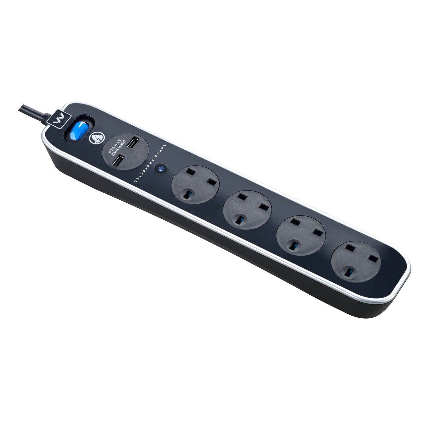 Masterplug USB Surge Extension Lead with 2 x USB 4 Sockets 3 meter White (SRGLSU43PW)