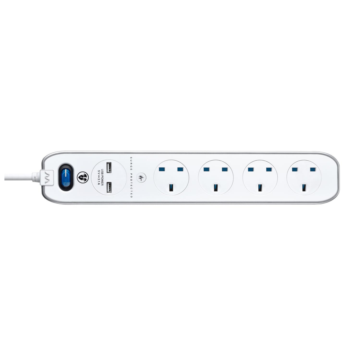 Masterplug USB Surge Extension Lead with 2 x USB 4 Sockets 3 meter White (SRGLSU43PW)