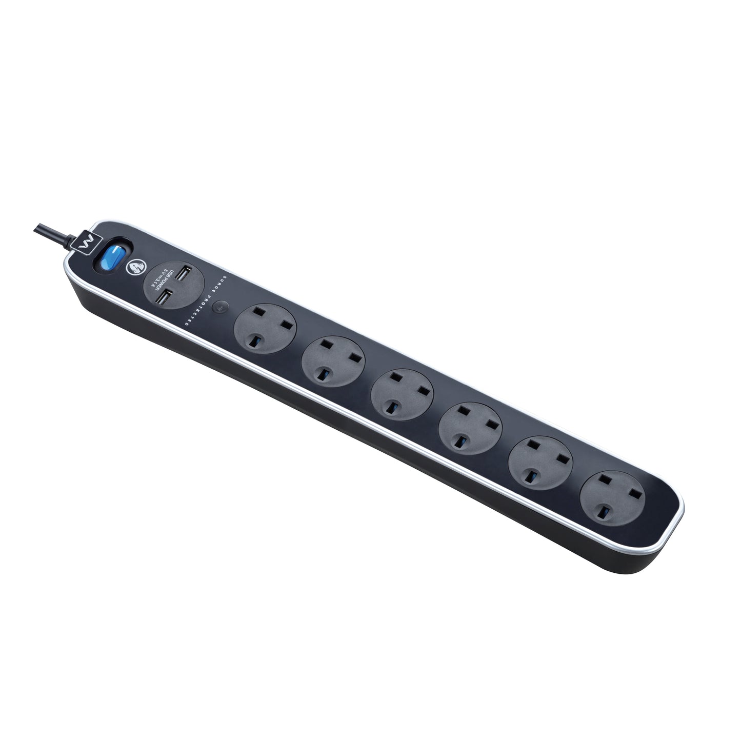 Masterplug USB Surge Extension Lead with 2 x USB 6 Sockets 3 meter White (SRGLSU63PW)