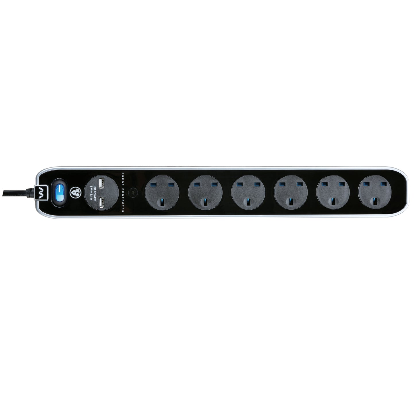 Masterplug USB Surge Extension Lead with 2 x USB 6 Sockets 3 meter White (SRGLSU63PW)