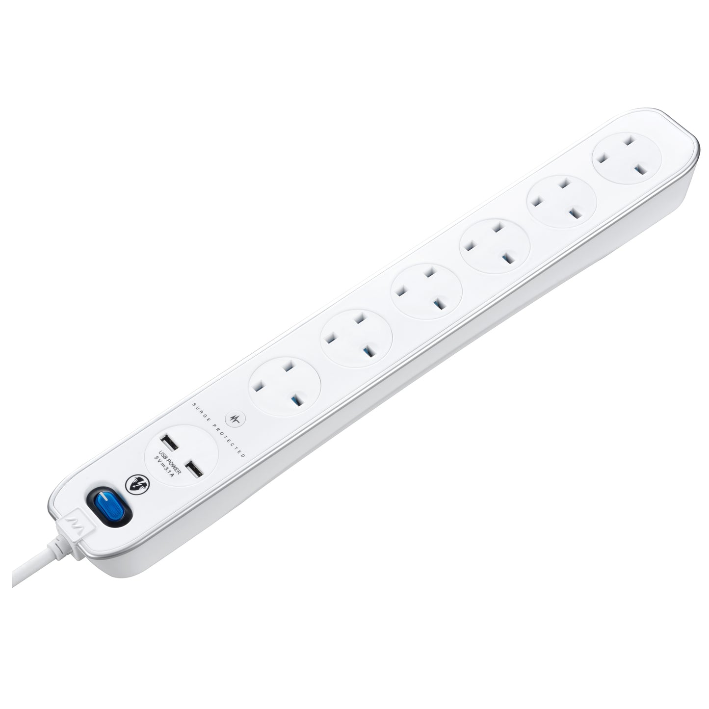 Masterplug USB Surge Extension Lead with 2 x USB 6 Sockets 3 meter White (SRGLSU63PW)