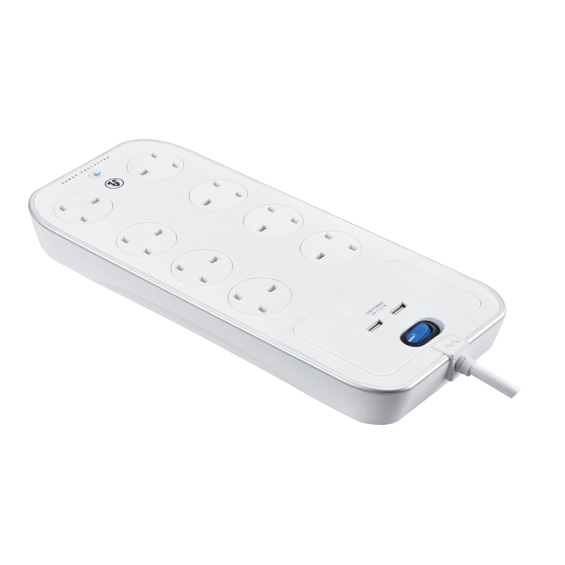 Masterplug USB Surge Protected Extension Lead 8 Sockets 3 meter White ...