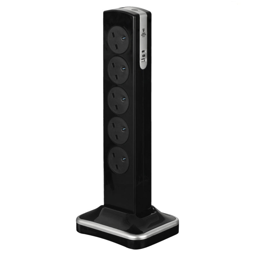Masterplug 10 Socket 3 Meter Surge Protected Tower With Super-Fast USB A+C (SRGTOWSUAC20103PB)
