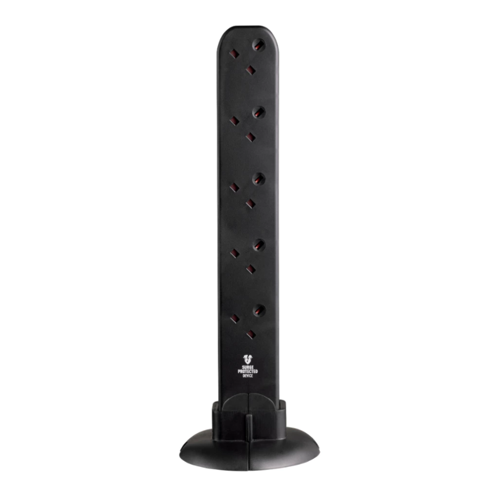 Masterplug 10 Socket 2 Meter Surge Protected Tower Extension With USB A+C (SRGUAC20102B)