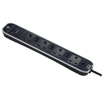 Masterplug Individual Switched Surged Protected 4 Sockets Extension Lead 2 meter Piano Black(SWSRGU42PB)