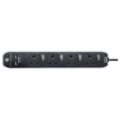 Masterplug Individual Switched Surged Protected 4 Sockets Extension Lead 2 meter Piano Black(SWSRGU42PB)